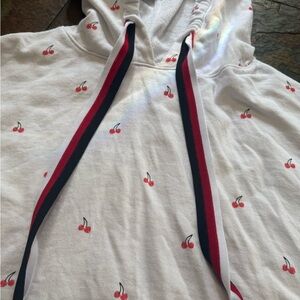 Betsey Johnson performance cherry print cropped hoodie ,raw edges